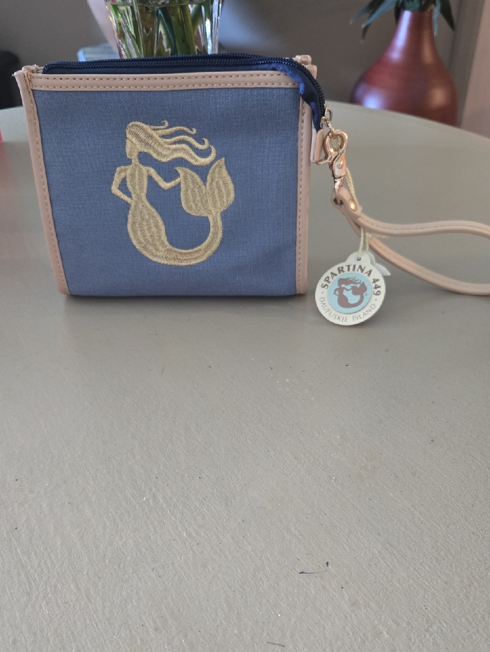 Spartina 449 Blue and Cream Mermaid Wristlet